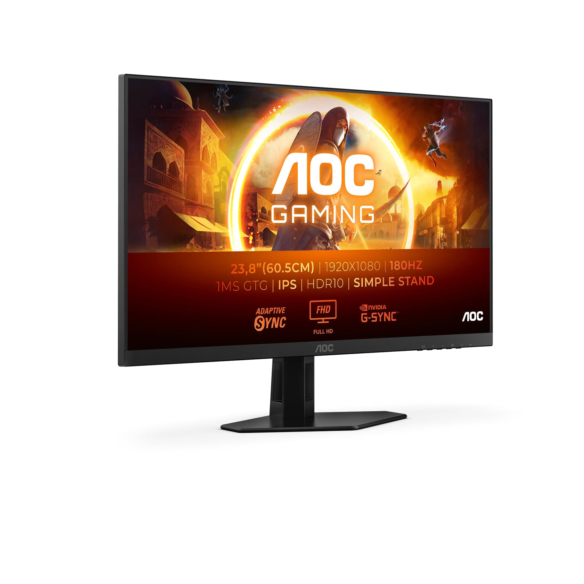 AOC Gaming 24G4XE - 24 Inch FHD Monitor, 180Hz, IPS, 1ms GtG, FreeSync, Gsync compatible, Speakers, HDR10, Game Modes, G Menu (1920 x 1080 HDMI 2.0 / DisplayPort 1.4)