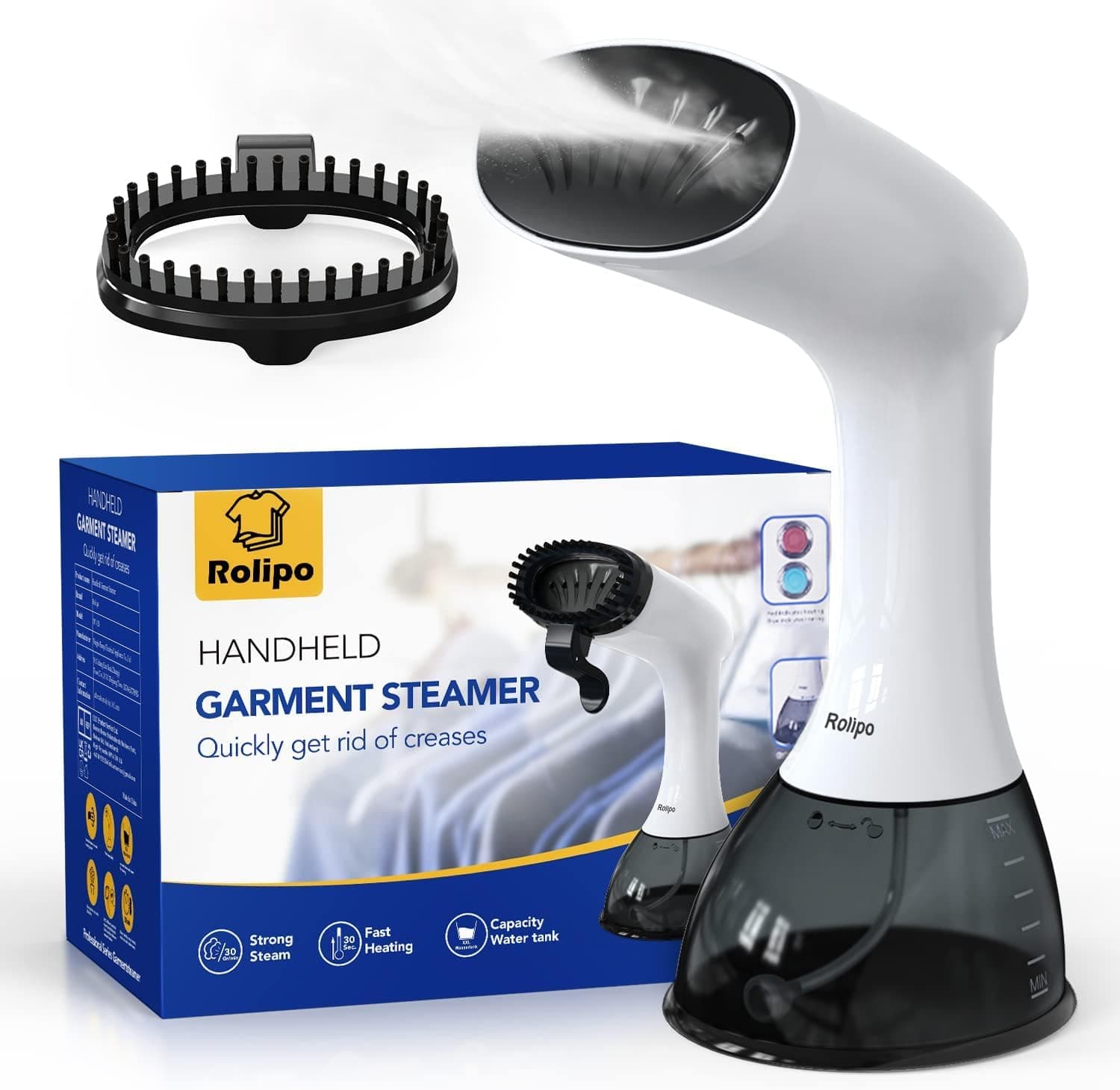 Rolipo Clothes Steamer, Garment Steamer for Wrinkle Removal, Upgraded 400ml Water Tank, 3rd Generation Panel, Handheld Steamer Clothing for Home, Office & Travel